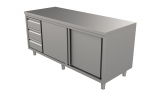 Rvs Werktafel Met Schuifdeuren en Laden Links 1600 x 700-line
