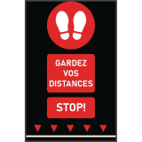 Social Distancing Vloermat 100x65cm Rood - Voetafdruk (let Op: Franse Tekst en 1m)