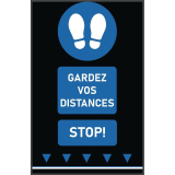Social Distancing Vloermat 100x65cm Blauw - Voetafdruk (let Op: Franse Tekst en 1m)
