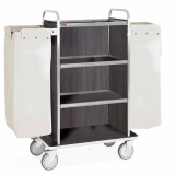 Inox wagen voor wasgoed, 4 niveau's, 2 zakken - donkere eik