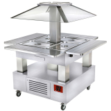 Eiland Buffet - Salad Bar, Gekoeld, 4x GN 1/1-150 (wit Hout)