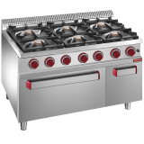 Gasfornuis 6 branders, elektrische convectie-oven GN 1/1, neutrale kast
