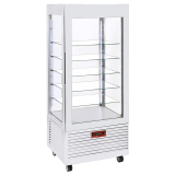 Vitrine 4 Zijden T° Positief, 5 Niveaus in Glas, Geventileerd, 480 Lit., Wit